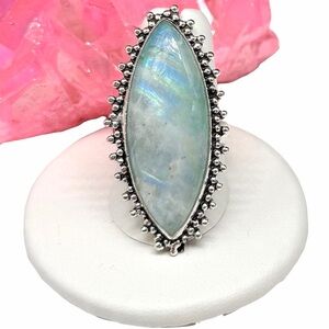 Green Flash Rainbow Moonstone Ring Size 9 925 Sterling Silver Overlay